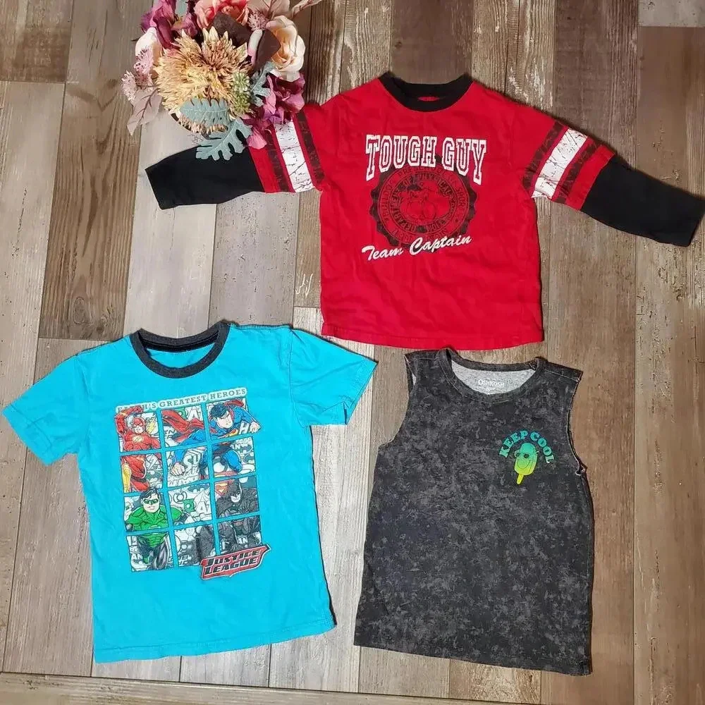 4T Boys Casual Cotton Tops Clothing Bundle | OshKosh B'Gosh Justice League